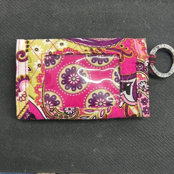 Vera Bradley pink doodle Daisy quick swipe ID case wallet key ring - Picture 2 of 3